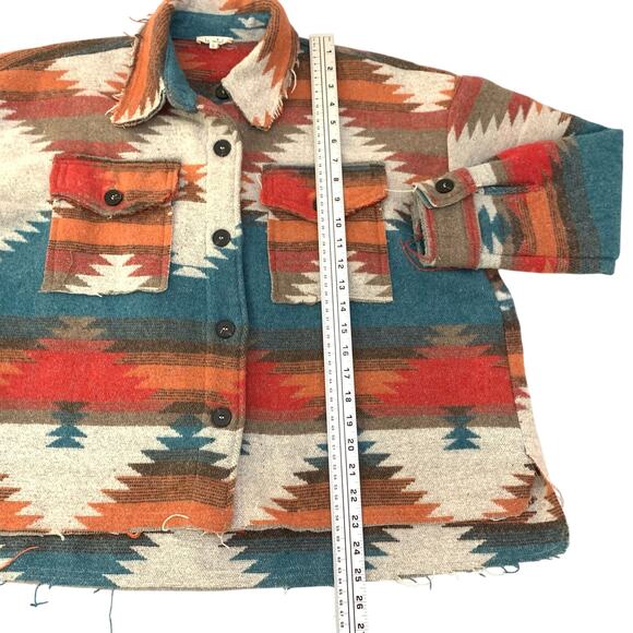 La Miel Womens Jacket Small Southwest Aztec Oversized Button Down Lightweight - Picture 9 of 16